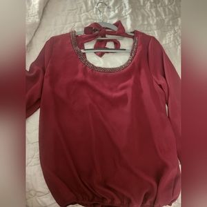 Charlotte Russe sz M sheer burgundy long sleeve women's dress shirt